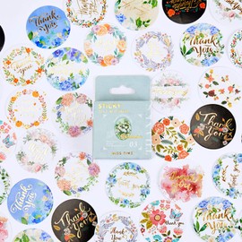 YOVOY Thank You Sticker Round Color, Floral Pattern Thank You Sticker Set, Gold Foil Stamping, Gold, Glitter Seal, Cute, Stylish, Flake Seal, Gift Sticker, 92 Sheets (Floral Pattern)