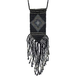 Gypsy Jewels Long Tribal Southwest Native Style Tassel Fringe Multi Color Seed Bead Statement Necklace (Black)