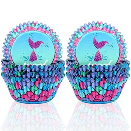 Pack of 200 Mini Muffins Paper Cases Mermaid Muffin Cases Paper Cupcake Cases Mermaid Muffin Cases Paper Small for Baking, Dessert Valentine's Day Birthday Wedding Decoration