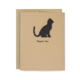 Cat Thank You Card | Single Handmade Black Cat Greeting Notecard | Blank Inside | Cat Lover