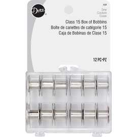 Dritz 939 Bobbins, Class 15, Metal, Includes Reusable Storage Box, (12-Count)