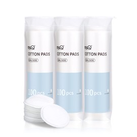 MSQ Cotton Puff 300 Sheets (3 x 100 Sheets) Cleansing Cotton Remover Pads Round Cotton Pads for Face Washing, Lint-free, Super Soft, Excellent Wiping Tool for Lotion, 2 Sides and 3 Layer Construction, Makeup Removal, Lint-free, Skin Care
