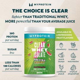 Myprotein Clear Whey Isolate Protein Powder, 1.1 Lb (20 Servings) Fruity Mike and IKE Sour Watermelon Drink Mix, 20g Protein per Serving, Daily Drink for Superior Performance