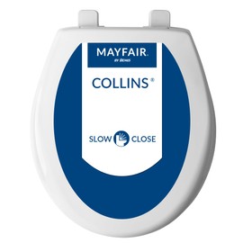 Mayfair Collins Slow Close Toilet Seat, Durable Plastic Seat with Extra Stability Bumpers and Secure Hinges, Made in USA, Round, White