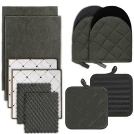 Kitchen Set Pack of 10, Oven Mitts Pot Holders Pad and Towel Set, Cute Kitchen Starter Set, Short Oven Mitts and Kitchen Hand Towels and Dish Cloths Sets, for Baking Grilling Barbecue Microwave