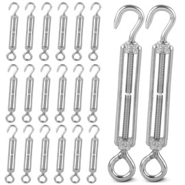 LOLYSIC 20Pcs Turnbuckle Wire Tensioner M5 (1/4") Hook and Eye Tensioners Heavy Duty Stainless Steel Adjustable Wire Rope Tensioner