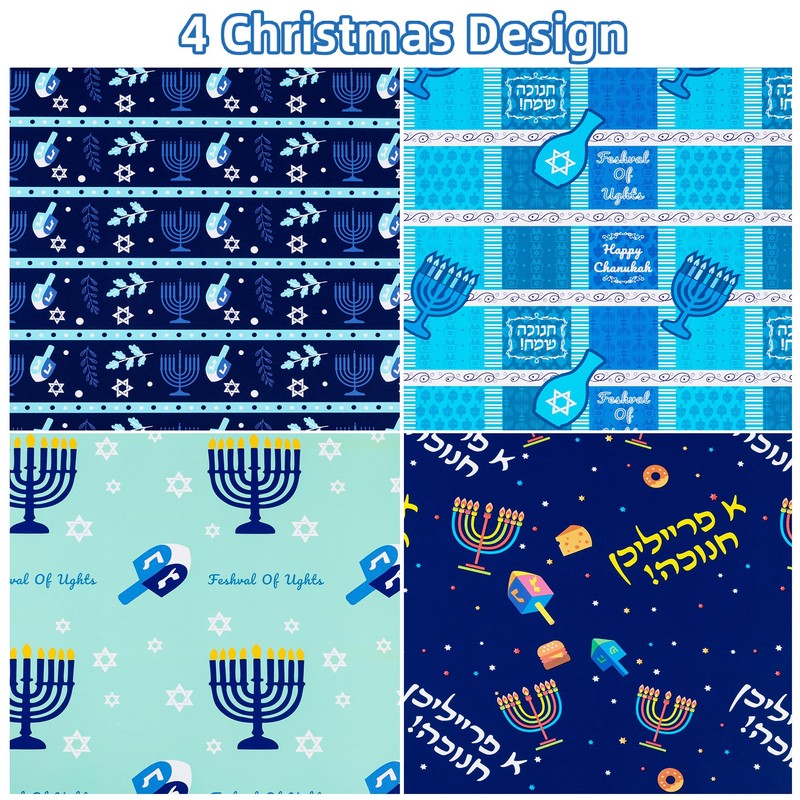 Hanukkah Wrapping Paper (4 Rolls, 93 sq. ft. ttl) Menorahs,