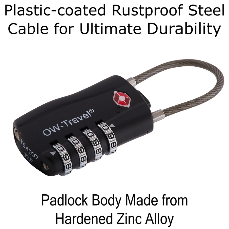 TSA Approved Luggage Locks (Black 2 Pack) OW-Travel 4 Digit