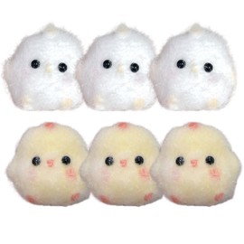 6 PCS Taba Squishy Toys, Yellow and White Bobo Chicken Mini Fufu Squishies, 4x3x3cm Furry Squishy Animals Kit for Office, Home, Travel, Stress Relief Fidget Toys for Adults, Kids