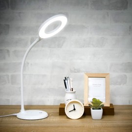 wasser 71 LED Desk Light, Stepless Dimming, Flexible Arm, Adjustable Angle, Ring Type, Desk Light, Eye Care, Study, Desk Work, Reading Light, Stand Light, Table Light, Lighting