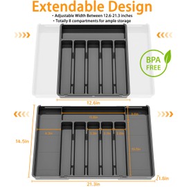 Baosia Silverware Drawer Organizer, Expandable Utensil Tray for Kitchen Drawers, BPA Free Flatware and Cutlery Holder, Adjustable Plastic Storage for Utensil like Spoons, Forks, Knives.Black