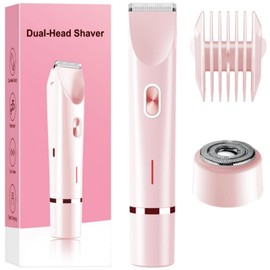Bikini Trimmer for Women Electric Razors for Women, Double Head Dual Purpose, IPX7 Waterproof Hair Razor, Ceramic Blade Hair Trimmer Wet & Dry Use, Electric Shaver for Facial and Body (Pink)