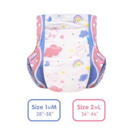Landofgenie Adult Diapers Women Diapers Printed Diapers with Tabs 10 Pieces - Rainbow Bunny (Large 36"- 46")