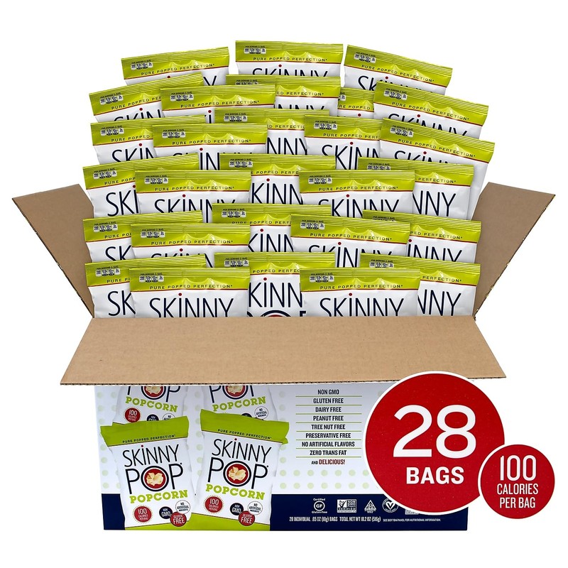 Skinny Pop Popcorn, 0.65 oz, 28-count