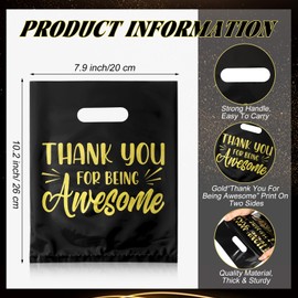 MotiMind 50 Pcs Thank You Gifts Bags Thank You for Being Awesome Merchandise Bags Employee Appreciation Bag with Handle for Retail Grocery Shopping Coworker 8" x 10"