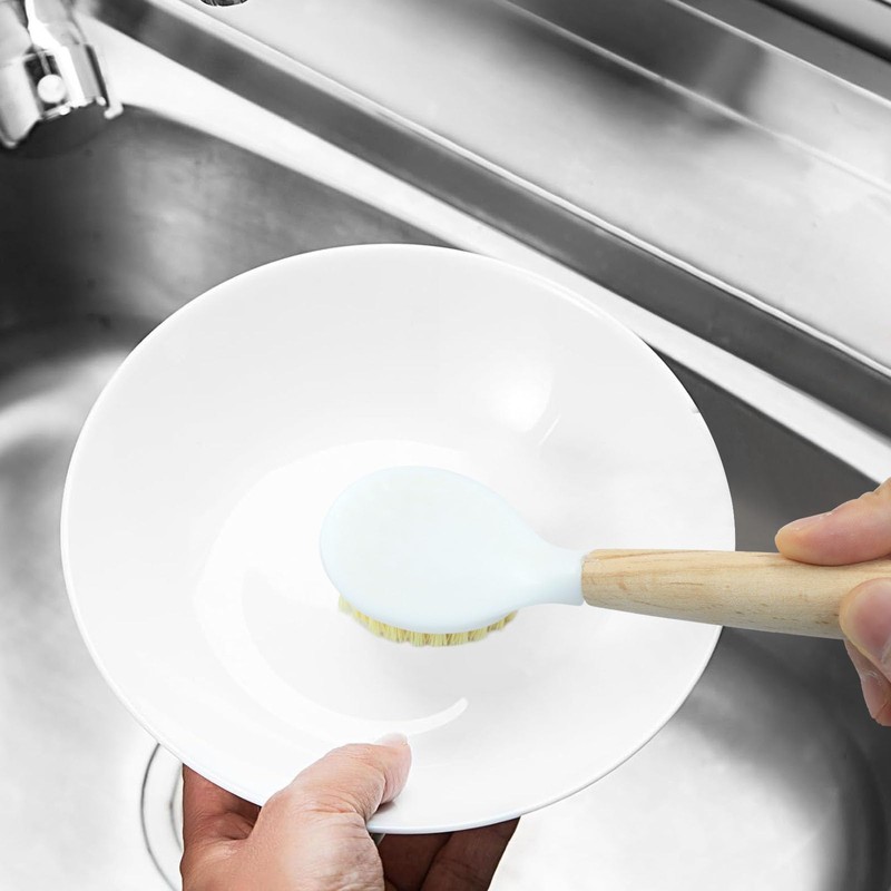 Jiozermi 3 Pcs Kitchen Dish Brush with Bamboo Handle, Dish