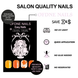 Press on Nails Short Almond OFDNE Fall Fake Nails Orange False Nails with Designs Maple Leaves Glitter Full Cover Glossy Glue on Nails Autumn Acrylic Nails for Women Girls 24 Pcs