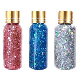 Suhunide Glitter Gel, Face Body Glitte,for Face Paint Hair/Cheek/Eyelid Sparkle Makeup,Shimmery& Long Lasting,(Blue&Silver&Pink)
