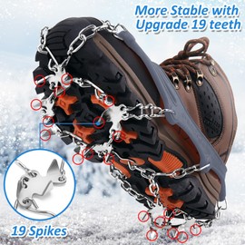 WIN.MAX Grödel Crampons, Ice Spikes, Shoe Claws with 19 Stainless Steel Teeth Spikes, Shoe Claws, Ice Spikes for Climbing, Mountaineering, Trekking, High Altitude, Winter, Outdoor (Grey, XL)