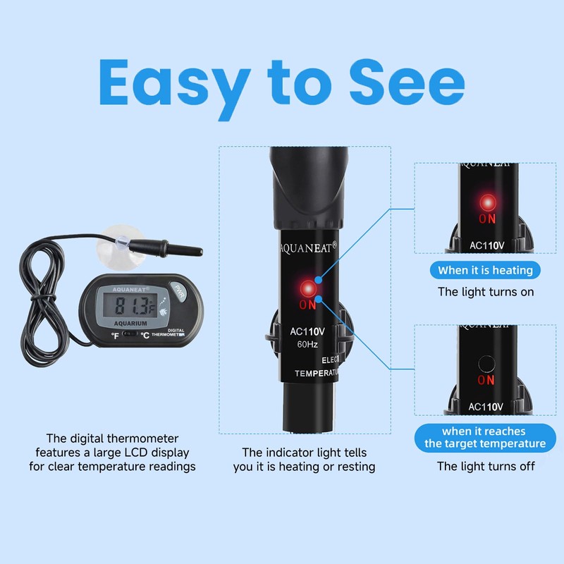 AQUANEAT Aquarium Heater, 25W Fish Tank Heater, Adjustable Submersible Water