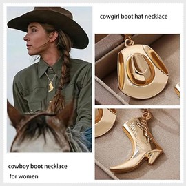 KOFISNI Cowboy Hat Boot Pendant Necklace for Women Layer Dainty Western Cowgirl Hat Boots Charms Chain Necklace Shell Necklaces Summer Seashell Beach 18k Starfish Surfer Jewelry Gift (Gold3)