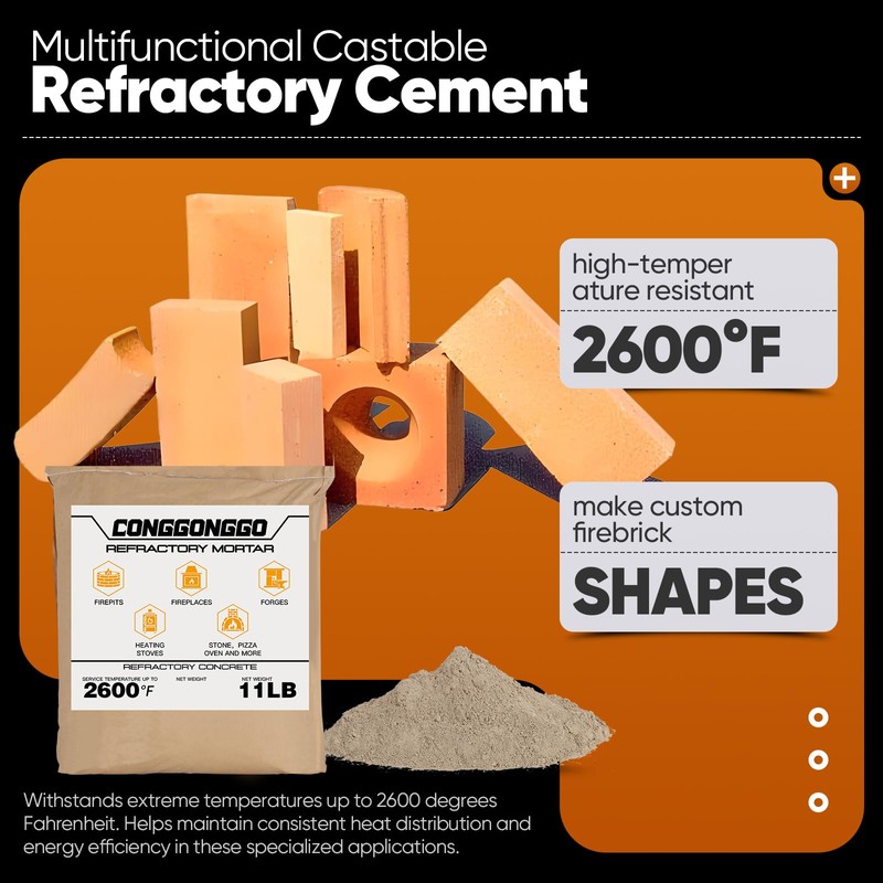 11 lb Masonry Refractory Mortar Rated 2600°F – Fireplace Brick,