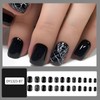 Black Press on Nails Short Fake Nails with Marble Cracks