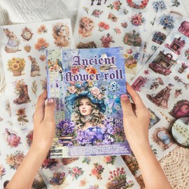 Diuhofart Large 24 Sheets Pre-Cut Scrapbook Sticker Book for Junk Journal Supplies, Washi Journal Stickers for Journaling, Collage Materials, Scrapbooking, Planner, Bujo, Arts Craft