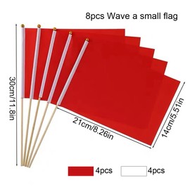 OUDQFCJ Paquete de 12 mini banderas rojas de banderas pequeñas en blanco en miniatura de colour rojo sólido de mano en palo 5x8 pulgadas with post sólido y parte superior de lanza