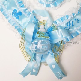 Baby Shower Mom To Be It's a Boy Sash Blue Bottle Ribbon with Corsage