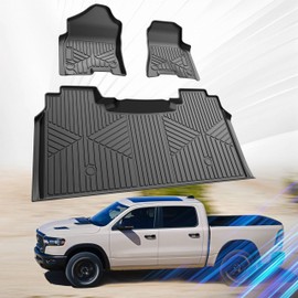SSESS Car Floor Mats for Dodge Ram 1500 2019-2024 Crew Cab with Rear Under-Seat Storage Bucket Seat(NOT Classic Model)Accessories,TPE All Weather Protection Custom Fit 1st&2nd Row Car Floor Liners Set