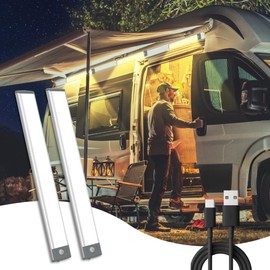 LIGHTULIFE Rv Exterior Light Camping Trailer Accessories Camper Accessories for Outside Rechargeable Lights Under Cabinet Rv Porch Light Led 2PCS (White, 70 LED)