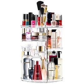 Makeup Organizer 360 Rotating Cosmetic Organizer DIY Adjustable Makeup Carousel Spinning Holder Rack , Large Capacity Cosmetic Storage Box Makeup Brushes Lipsticks Organizer for Vanity Countertop