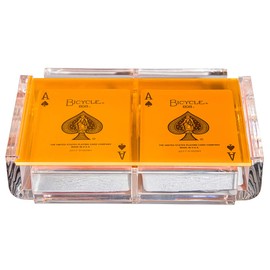 Luxe Dominoes Modern Elegant Playing Card Deck Holder Tray with 2 Decks of Playing Cards in Unique Stylish Deluxe Acrylic Box with Color lid (Neon Orange)