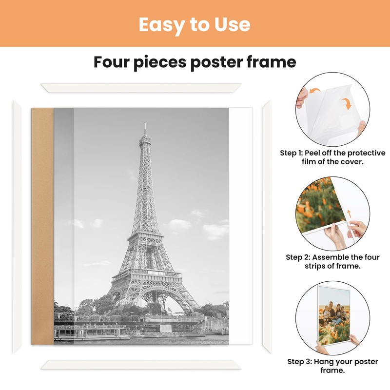 upsimples 18x24 Picture Frame White 3 Pack, Scratch-Proof Poster Frames