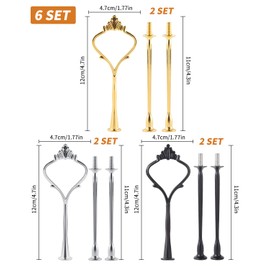 6 Set Tiered Tray Hardware for Cake Stand Mold Crown 3 Tier Cake Stand Fittings Hardware Holder for Wedding and Party Making Resin Cupcake Dessert Platter Serving Stand (Gold & Silver & Black, M)