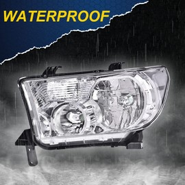CHEDA Headlights, Compatible with Toyota Tundra 2007-2013/Fit Sequoia 2008-2017 Headlights Left+Right Halogen(Clear lens Chrome Housing Clear Reflector)