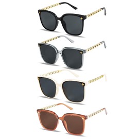 OMCGG 4 Pack Women Sunglasses UV380 Protection Rectangle Vintage Sunglasses with Polarized Plus Size Retro Fashion Summer Chic Accessory for Beach Driving Travel or Daily Wear