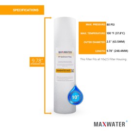 Max Water 10 inch x 2.5 inch, 1 Micron Replacement Sediment Water Filter Cartridge for Whole House, Melt Blown Filtration Fiber for Heavy Duty (Pack of 25)
