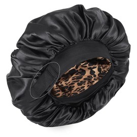 Silk Bonnet for Sleeping Double Layer Satin Bonnet Adjustable Bonnets for Black Women Sleep Cap Reversible Hair Bonnet for Curly Hair (Black and Wine) - Color: Leopard