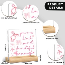 Pink Dorm Room Decor for Women, Pink Inspirational Awareness Positive Affirmation Sign Acrylic Sign Plaque Motivational Table Decorations for Home Bedroom