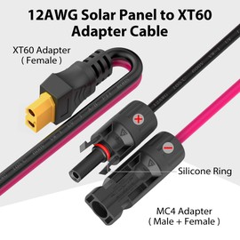 Zibee Solar to XT60 Charge Extension Cable 12AWG with MC4 Connector 10FT,Combined Wire Solar Connector to XT60 Adapter Cable for Solar Panel to Battery RV Power Station