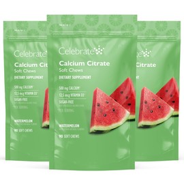 Celebrate Vitamins Bariatric 500mg Calcium Citrate Soft Chews with 500 IU Vitamin D3 – Essential for Gastric Bypass Patients & Bone Health - Sugar & Gluten Free, Melon (270 Chews)