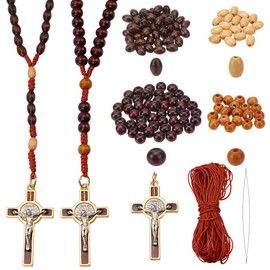 PLIGREAT 4 Sets DIY Rosary Jewelry Making Kit 356 Pcs Necklace Bracelet Making Set Wood Bead Metal Cross Kit Rosary Prayer Making Supplies for Beginners Rosary Easter Bracelet Necklace Jewelry Making