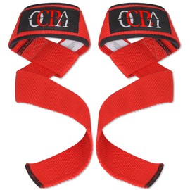 OCBA Wrist Straps Wraps for Weightlifting Heavy Duty Wrist Wraps Cotton Padded Gym Wrist Supports Bodybuilding Powerlifting Fitness Grips One Size Fits All with Thumb Support (Bright Red)