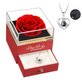 ASELFAD Preserved Flowers Forever Real Rose with I Love You Necklace, Eternal Rose Gifts for Mom Grandma Wife Girlfriend on Christmas, Valentines, Mothers Day, Anniversary, Birthday Gifts for Women