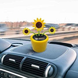 Reddish Orange Fashion Solar Powered Dancing Flower Toy Office Desk Car Decor Funny Electric Toy for Kids Sunflower Beetle Car Accessories Nice