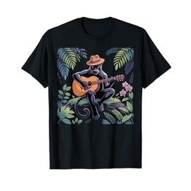 Cottagecore Aesthetic Mushroom Black Panther Playing Banjo T-Shirt