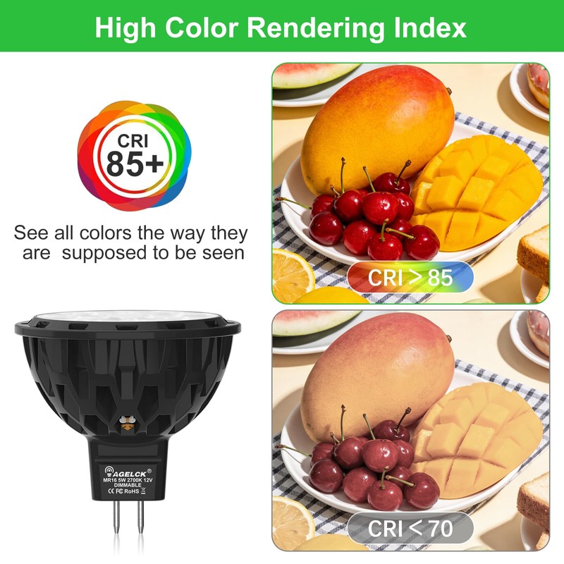 MR16 LED Bulbs Dimmable, Warm White 2700K, 5W 610LM, AC/DC