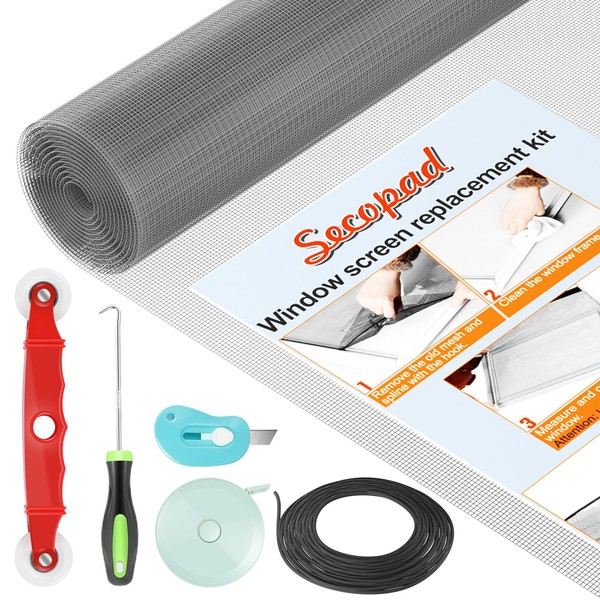 Secopad Window Screen Door Repair Kit, 48" x 177" Screen